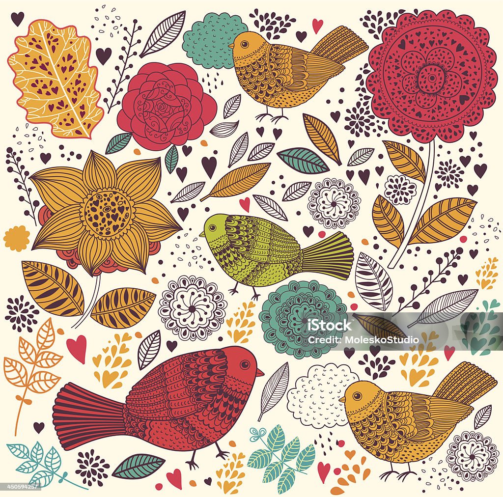 Floral pattern Colorful floral pattern with birds. Holiday background. File saved in EPS 10 format. Animal Markings stock vector