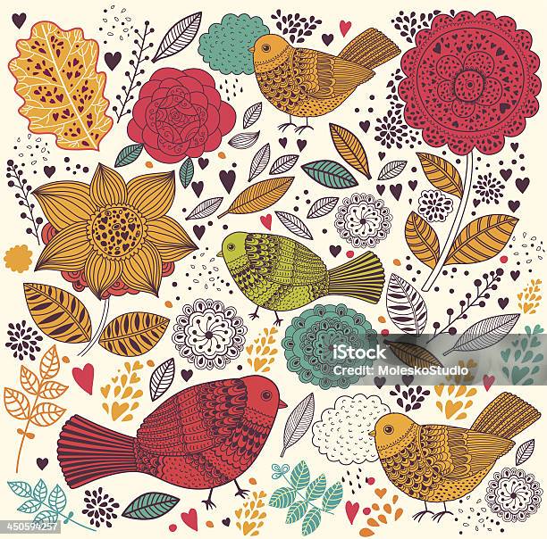 Floral Pattern Stock Illustration - Download Image Now - Animal Markings, Bird, Branch - Plant Part