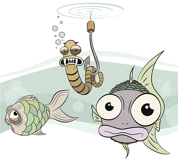 ilustrações de stock, clip art, desenhos animados e ícones de minhoca com grande dente - worm cartoon fishing bait fishing hook