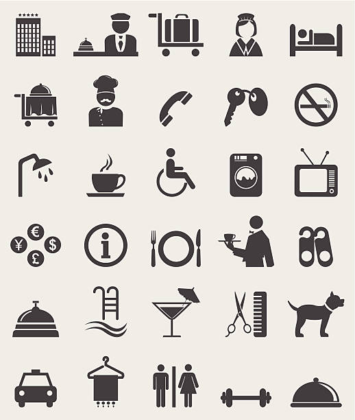 Hotel complete icons set.Vector Hotel complete icons set.Vector room service stock illustrations