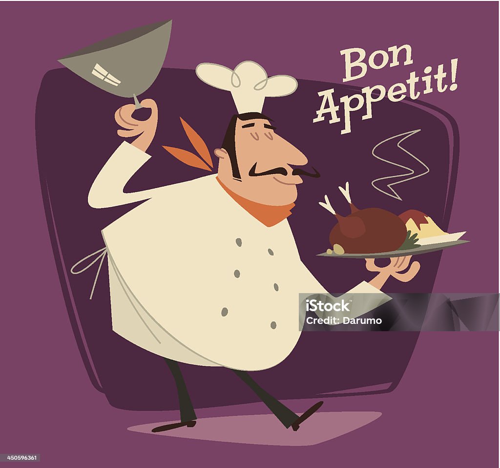 Niza El Chef sirve los platos. Retro vector ilustración - arte vectorial de Adulto libre de derechos