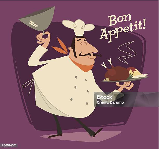 Ilustración de Niza El Chef Sirve Los Platos Retro Vector Ilustración y más Vectores Libres de Derechos de Adulto