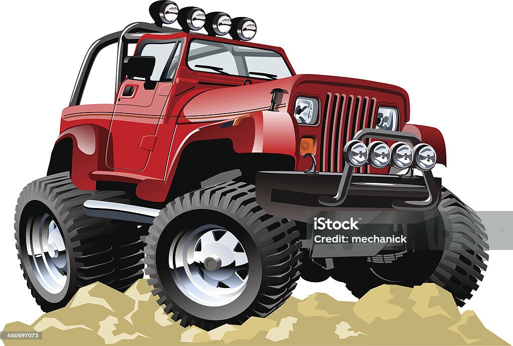 Red Cartoon Jeep Atop Rocky Ground Stock Illustration - Download Image Now  - Off-Road Vehicle, 4x4, Cartoon - iStock