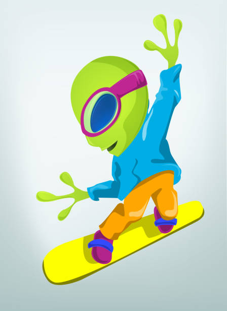 lustiger außerirdischer - snowboard extreme sports speed motion stock-grafiken, -clipart, -cartoons und -symbole