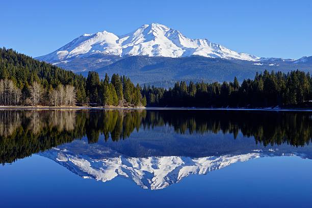 Mt. Shasta Reflection Northern California's Cascade Range. mt shasta stock pictures, royalty-free photos & images