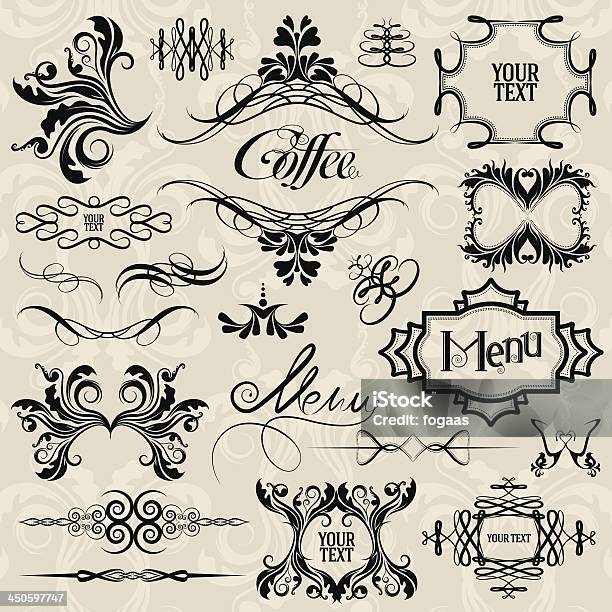 Calligraphic Design Elements — стоковая векторная графика и другие изображения на тему Векторная графика - Векторная графика, Викторианский стиль, Виньетка