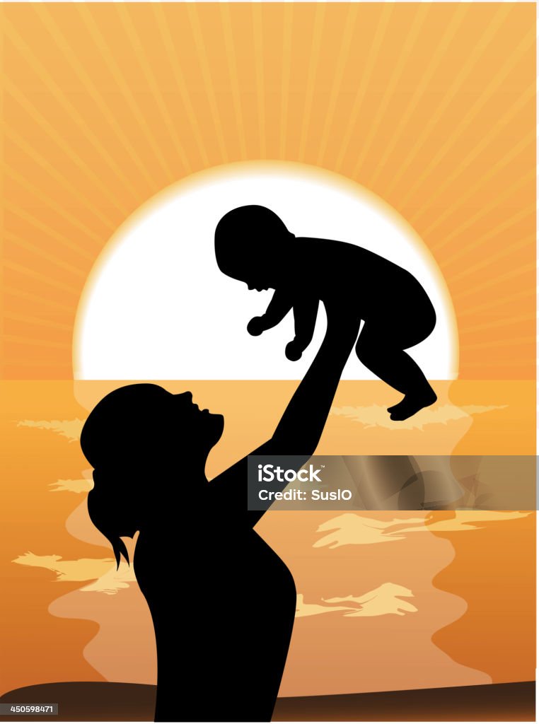Madre e figlio al tramonto - arte vettoriale royalty-free di 0-11 Mesi