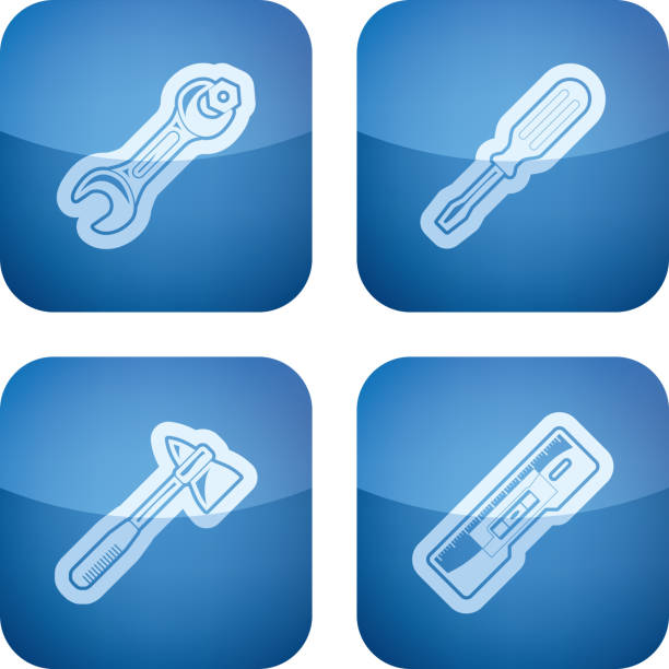 Construction site tools 4 icons from Construction Industry theme, from left to right, top to bottom:  white background level hand tool white stock illustrations