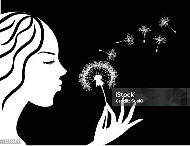 Girl Blowing A Dandelion Stock Illustration - Download Image Now - Human Hand, Plant Stem, Adult