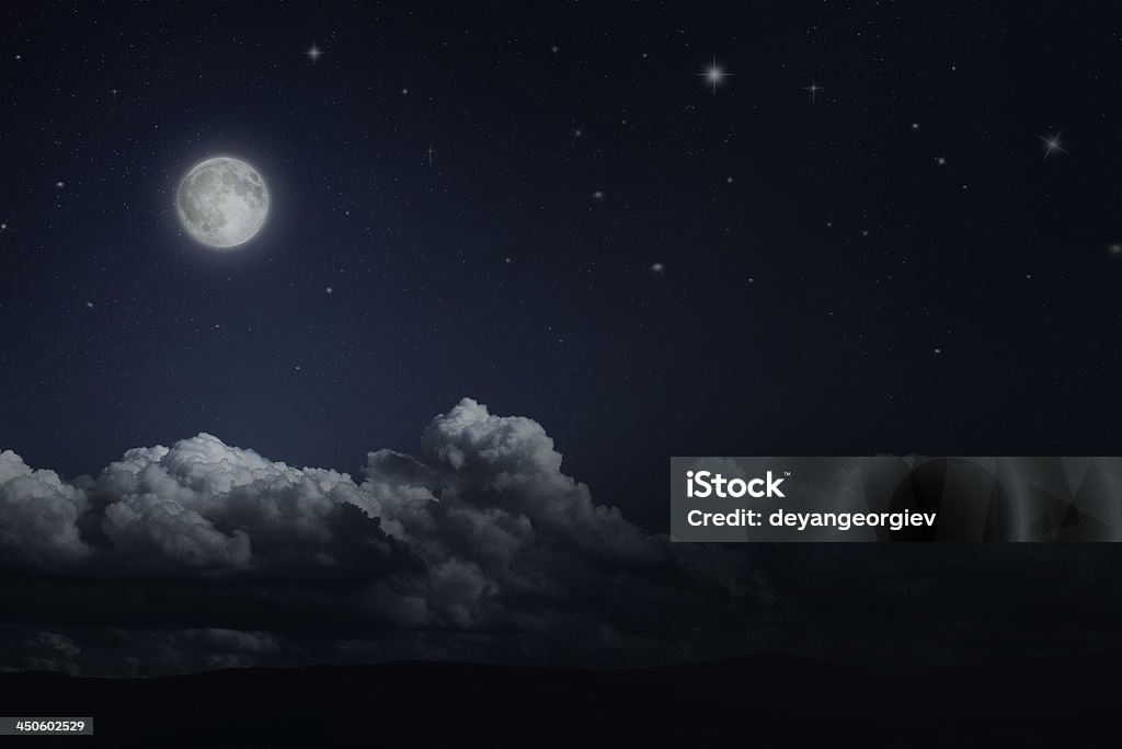 Nacht Sternenhimmel und Mond - Lizenzfrei Abenddämmerung Stock-Foto