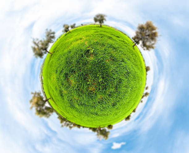 istock Little planet with clear thick grass lawn 450602773