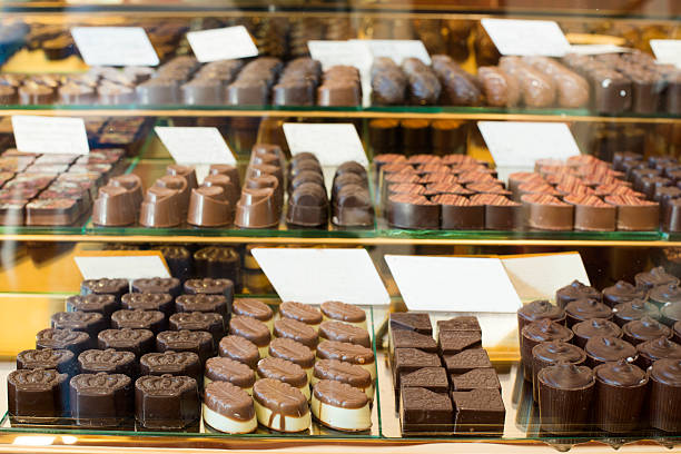 istock Shop window with selection of specialty chocolates 450602947