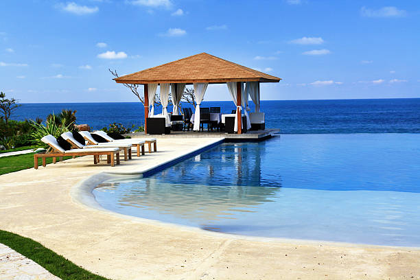 istock Pavilion and swimming pool in resort 450603347