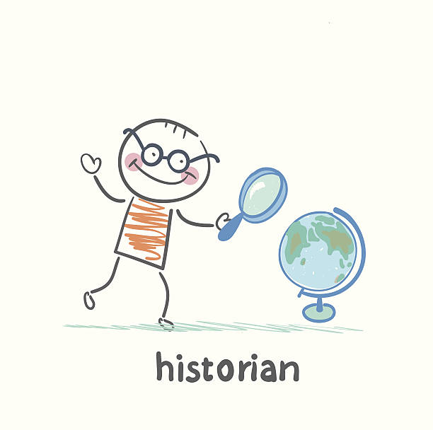 historian looks at the globe vector art illustration
