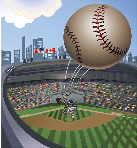 illustrazioni stock, clip art, cartoni animati e icone di tendenza di volo della palla da baseball stadium - baseballs baseball stadium athlete
