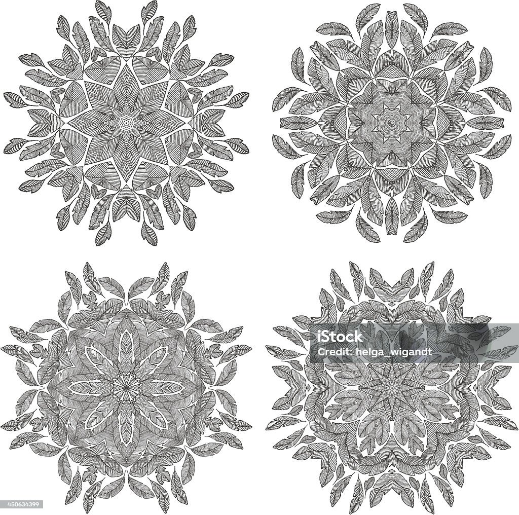 Satz von 4 Federn Mandala Ornamenten - Lizenzfrei Abstrakt Vektorgrafik