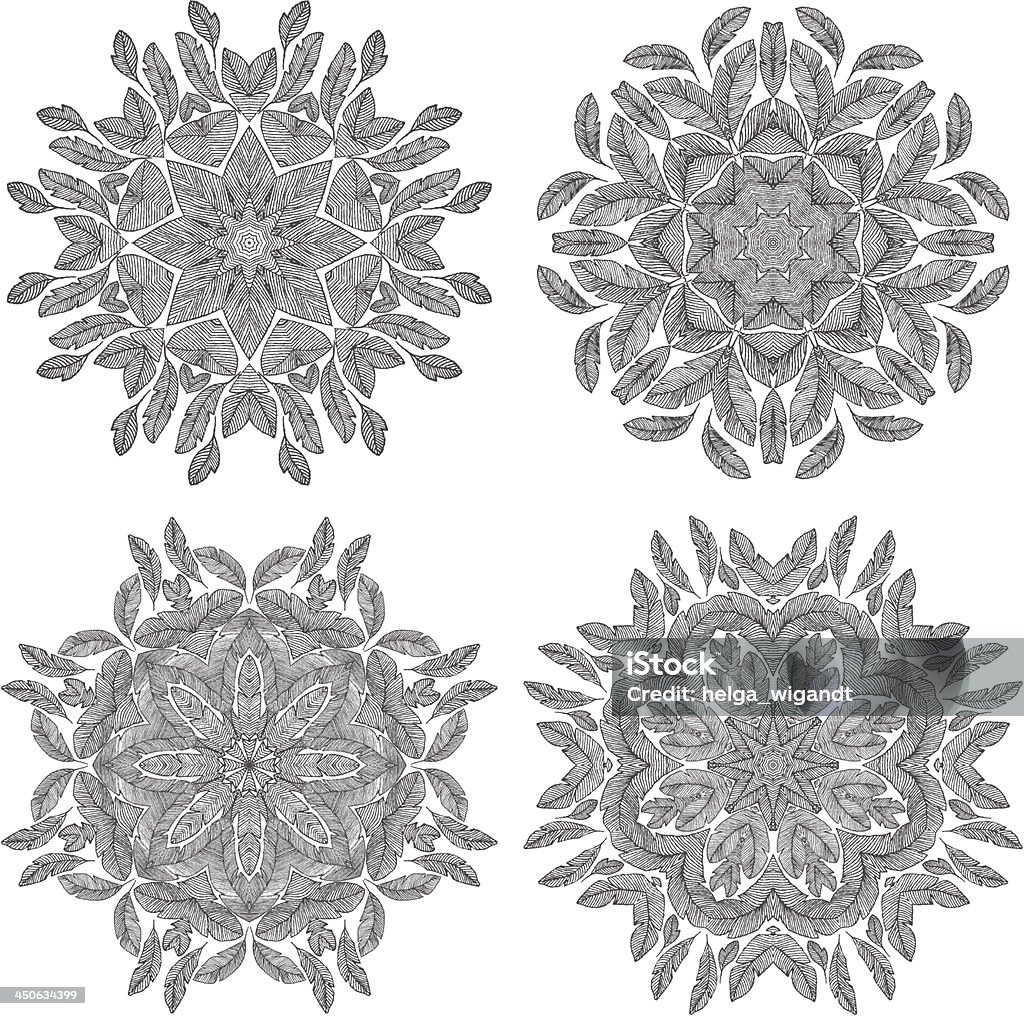 세트마다 4 페더스 만다라 장식품 - 로열티 프리 공예 벡터 아트