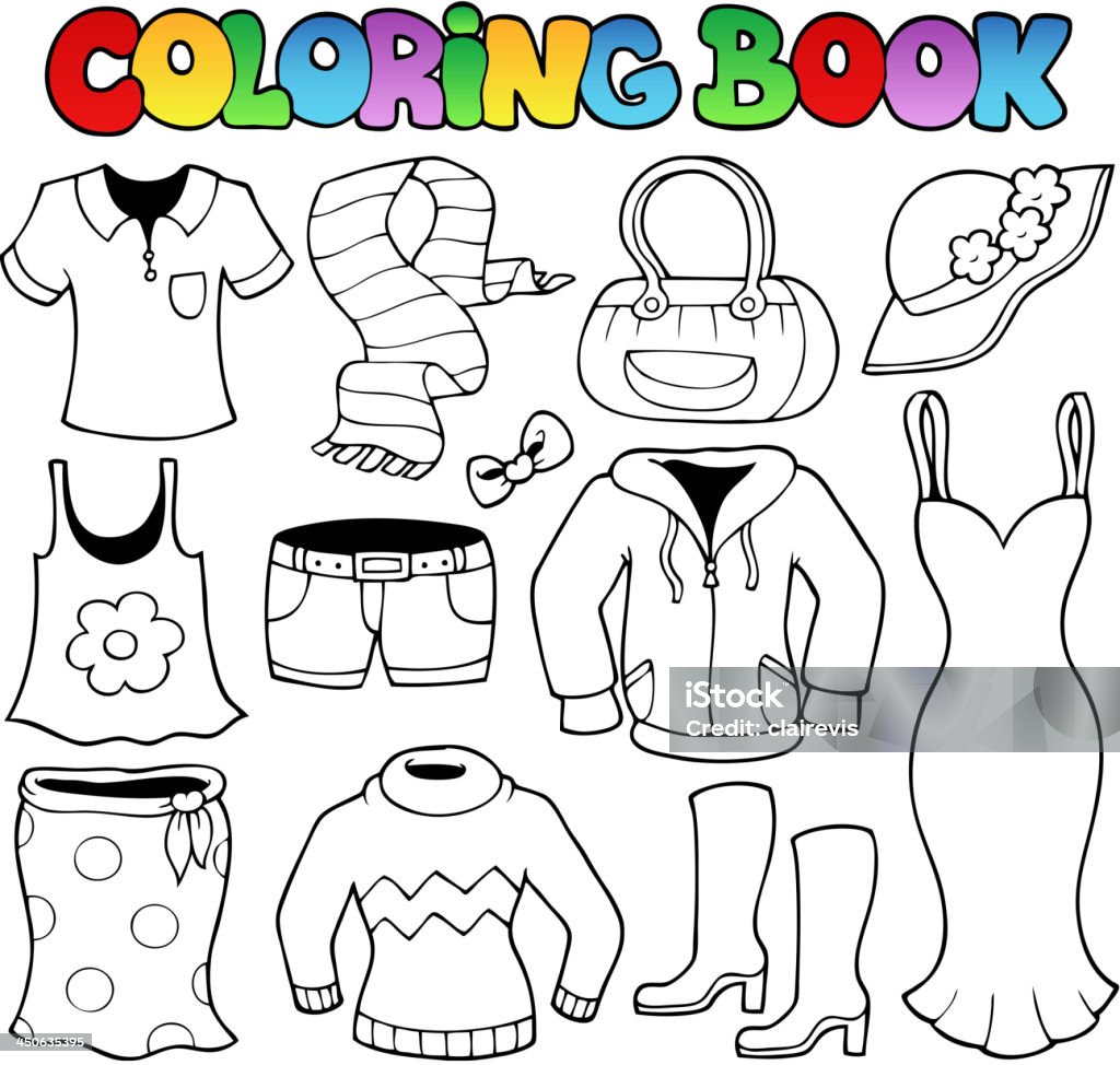 Coloriage livre vêtements thème 1 - clipart vectoriel de A la mode libre de droits