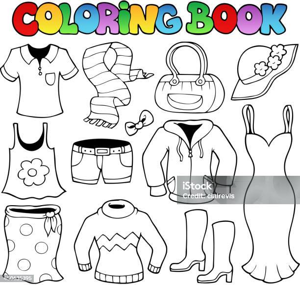 Coloriage Livre Vêtements Thème 1 Vecteurs libres de droits et plus d'images vectorielles de A la mode - A la mode, Accessoire, Art