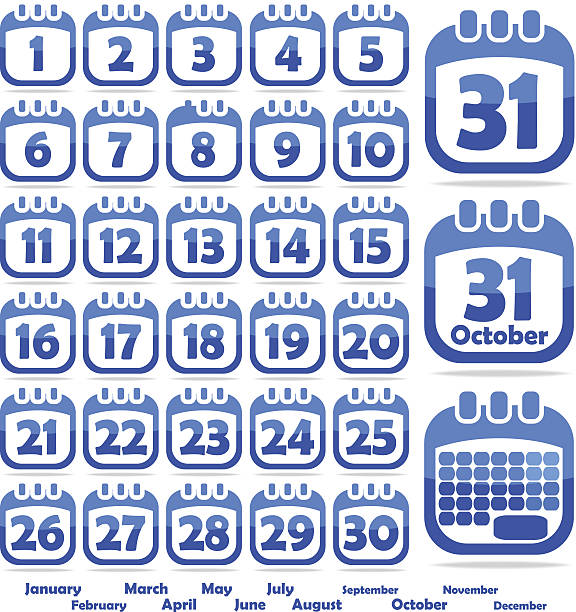 A blue calendar opened on the month of October set of web icons in the form of a calendar may 24 calendar stock illustrations