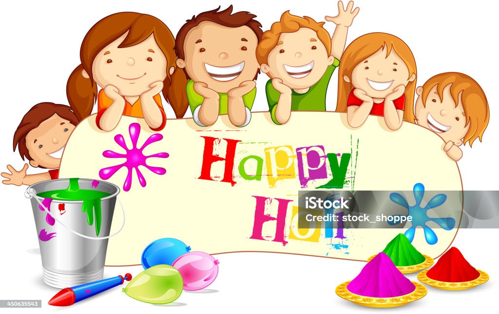 Kids wishing Holi Festival vector illustration of Holi stock vector