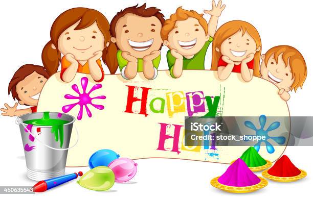 Kids Wishing Holi Festival Stock Illustration - Download Image Now - Holi, Illustration, Child