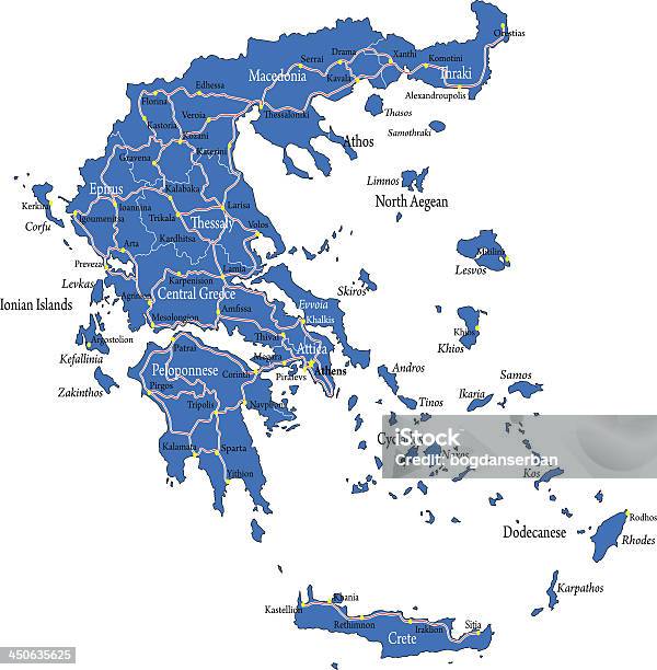 Mappa Grecia - Immagini vettoriali stock e altre immagini di Carta geografica - Carta geografica, Grecia - Stato, Isola di Icaria