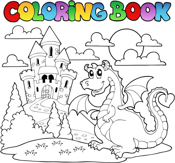Coloring book dragon theme image 1 vector art illustration