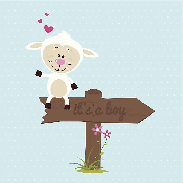 Vector illustration of Lovely sheep with signboard