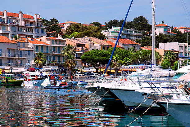 Port of Bandol in France Port of Bandol in France with the buildings in the background, department of Var provence alpes cote dazur stock pictures, royalty-free photos & images