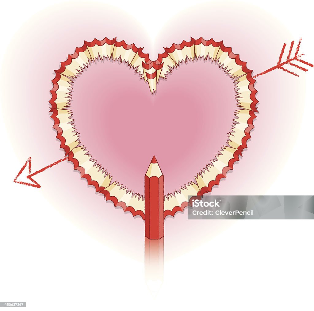 鉛��筆の削り屑の中心で愛の形、キューピッドの矢 - いたずら書きのロイヤリティフリーベクトルアート