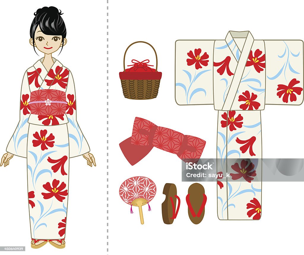 Yukata femme et article ensemble - clipart vectoriel de Kimono libre de droits