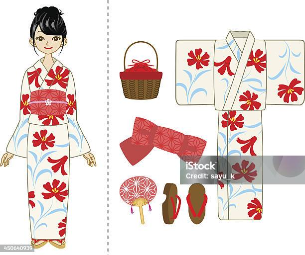 Yukata Femme Et Article Ensemble Vecteurs libres de droits et plus d'images vectorielles de Kimono - Kimono, Sandale japonaise, Femmes