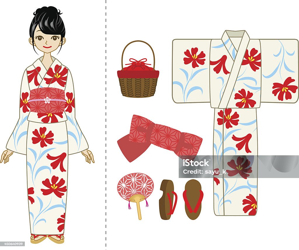 Túnica Yukata mulher e Item definido - Royalty-free Quimono arte vetorial