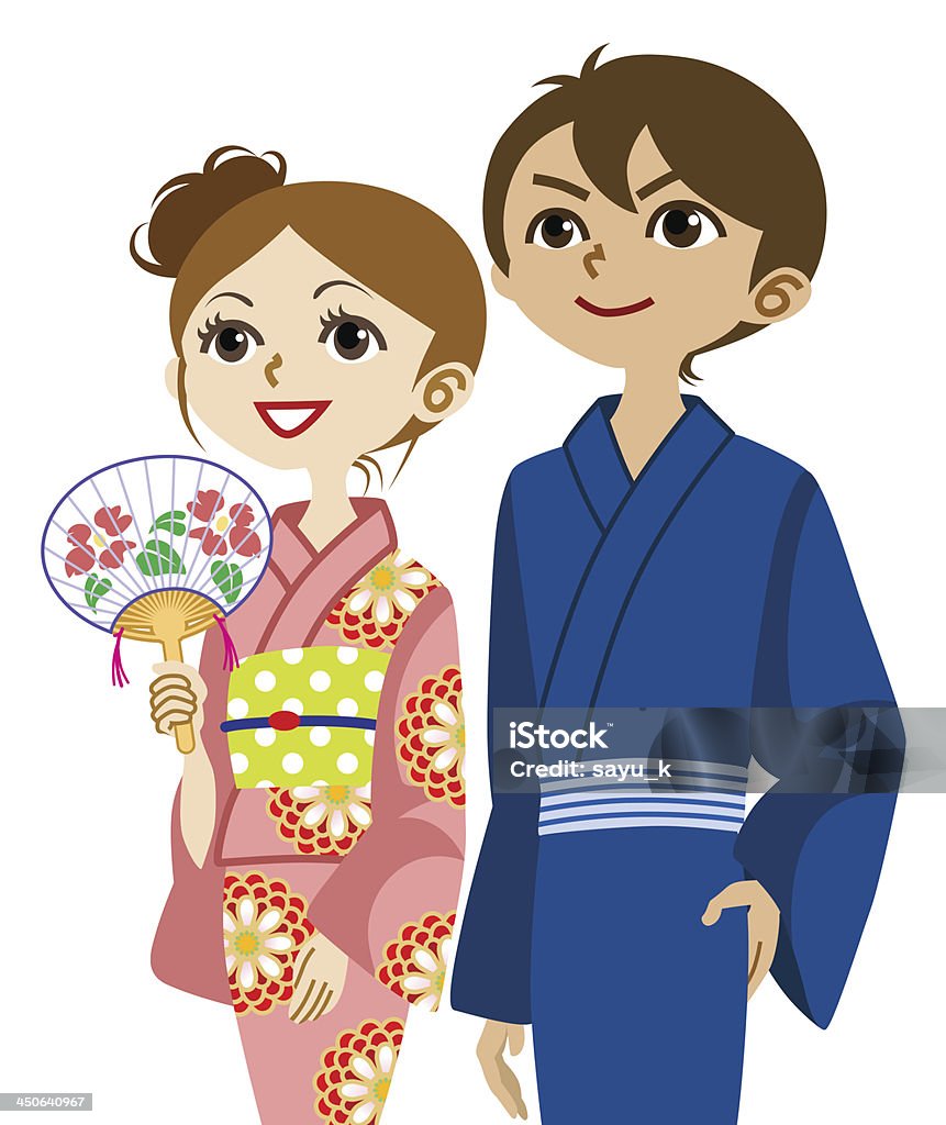 Yukata Paar, Blick nach oben - Lizenzfrei Kimono Vektorgrafik