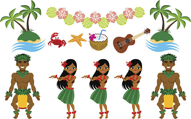 Hula Dancer and Hawaiian image set Vector illustration of Hula Dancer and Hawaiian image set. Files included: EPS 8, AI CS2,  and large JPG. hula dancer stock illustrations