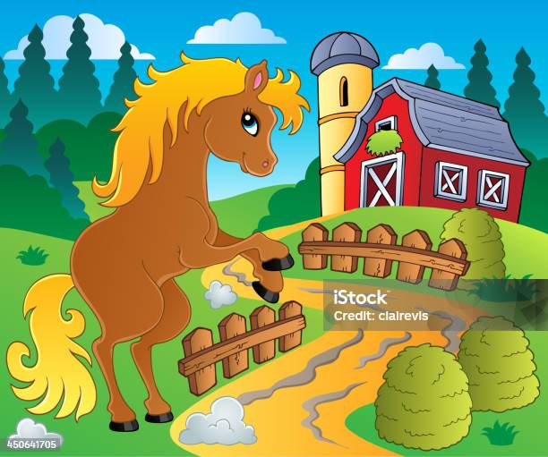 Horse Thema Bild 4 Stock Vektor Art und mehr Bilder von Agrarbetrieb - Agrarbetrieb, Bauernhaus, Comic - Kunstwerk