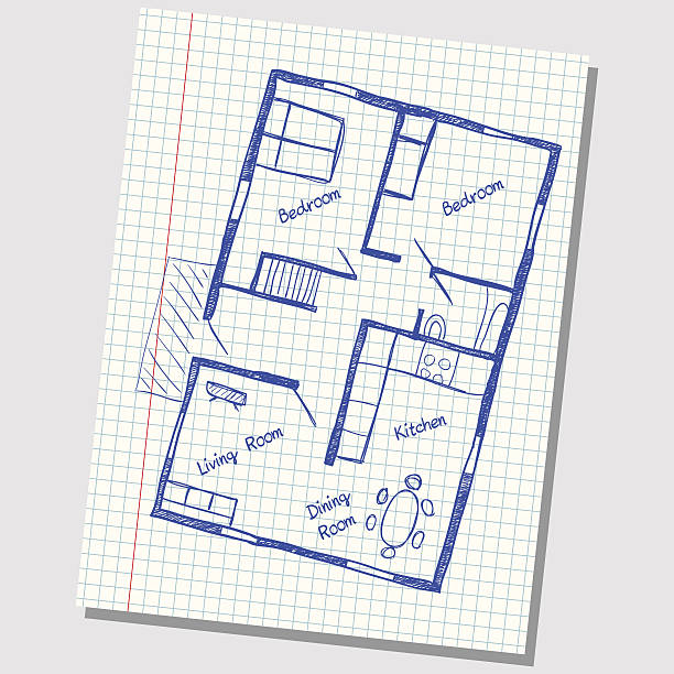 A sketch of a house plan on a grid paper stock illustration - download  image now - drawing - activity, drawing - art product, home interior -  istock