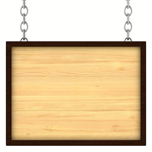istock wooden signboard on the chains. Isolated 3D image 450645415