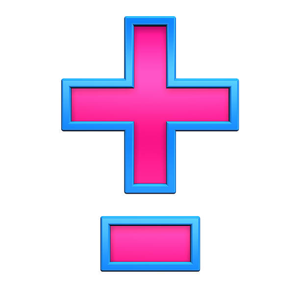 istock Hyphen, minus, plus marks from pink with blue frame alphabet 450647517