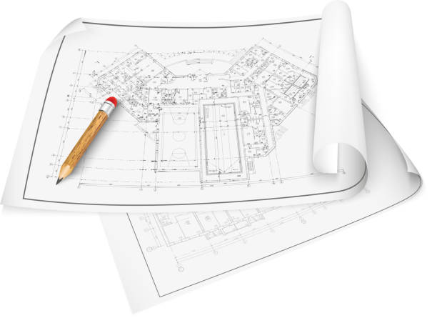 Architectural background Architectural background. Part of architectural project, architectural plan, technical project, drawing technical letters, architect at work, Architecture planning on paper, construction plan building restoration project stock illustrations