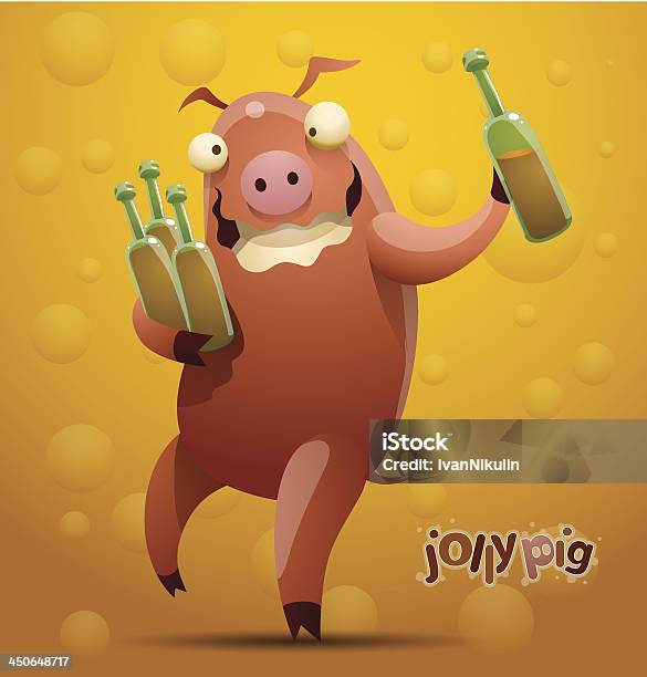 Jolly Schwein Mit Vier Flaschen Bier Stock Vektor Art und mehr Bilder von Alkoholisches Getränk - Alkoholisches Getränk, Alkoholismus, Berufliche Beschäftigung