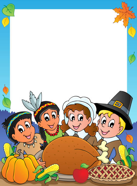 추수감사절 테마 프페임 2 - thanksgiving pilgrim turkey little girls stock illustrations