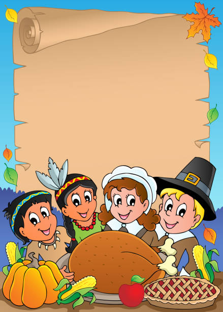 추수감사절 테마 양피 5 - thanksgiving pilgrim turkey little girls stock illustrations