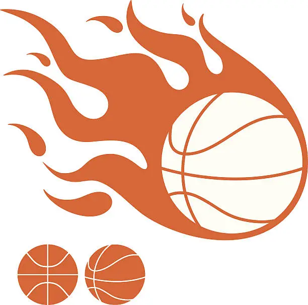 Vector illustration of A drawing of a basketball in flames with two in background