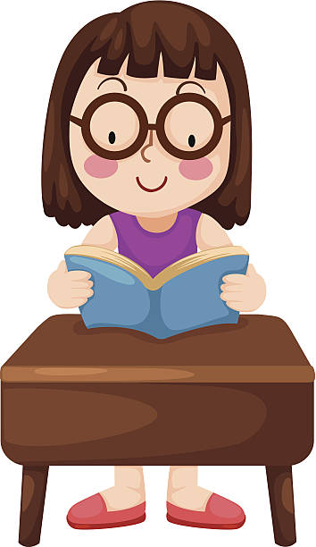 girl чтение книги - advice reading student glasses stock illustrations