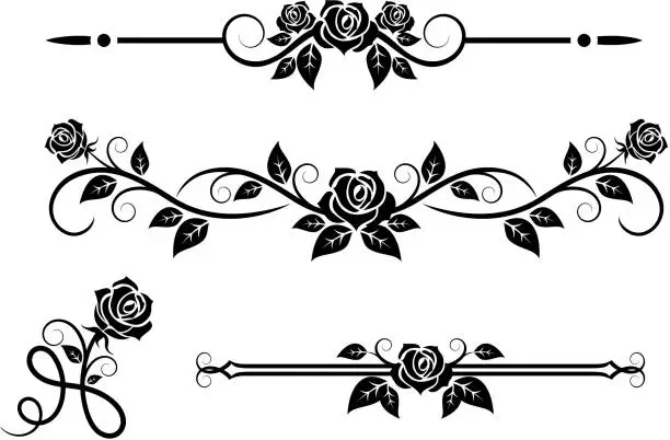 Vector illustration of Rose flowers with vintage elements