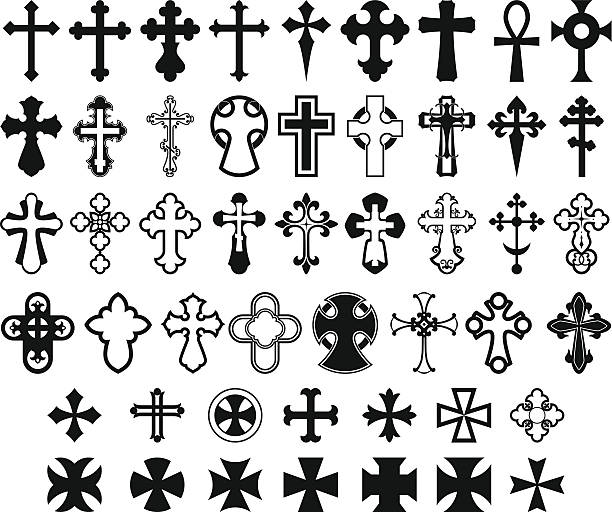 ilustrações, clipart, desenhos animados e ícones de conjunto de bolas cruzadas. - cross ornate catholicism cross shape