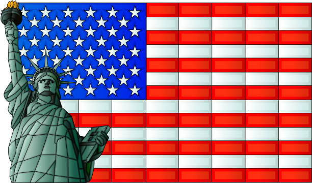 illustrations, cliparts, dessins animés et icônes de statue de la liberté - flag glass striped fourth of july