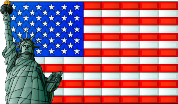 ilustrações de stock, clip art, desenhos animados e ícones de estátua da liberdade - flag glass striped fourth of july